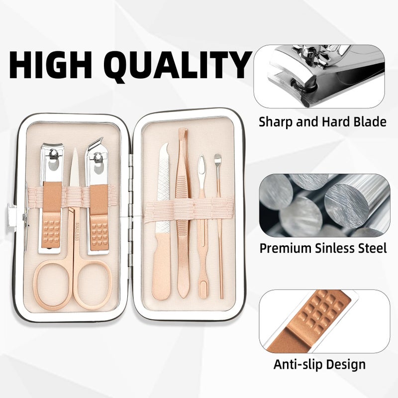 QIHOMPIB Manicure Kit for Men Women Nail Clippers Pedicure Tools Kit Travel Nail File Toe Set Finger Grooming Kits Christmas Birthday Gifts Ideas Stocking Stuffers Kids Adults Teens Boys Girls Friends(Pink) - Image 3